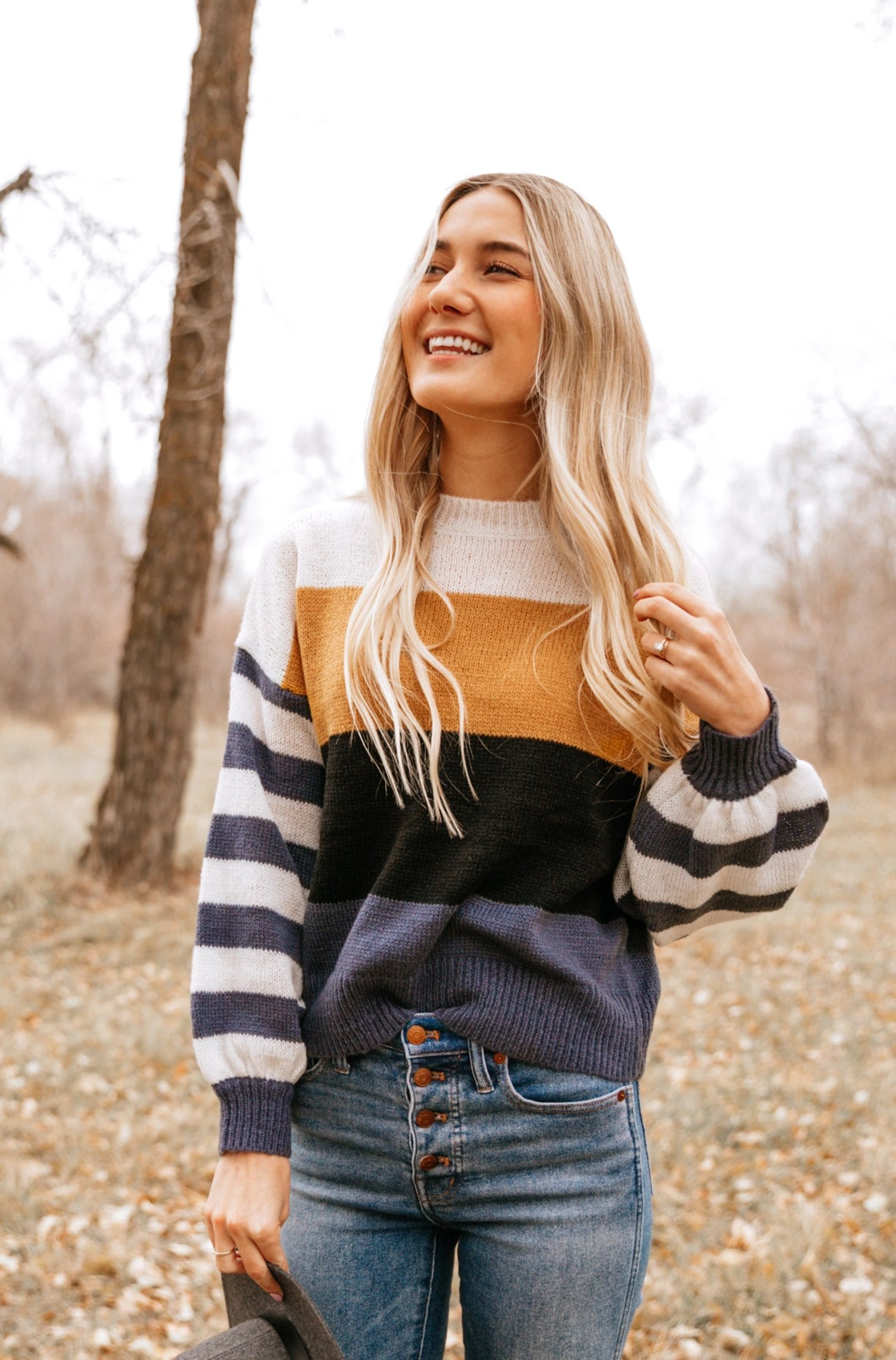 Stripe Sleeve Contrast Sweater