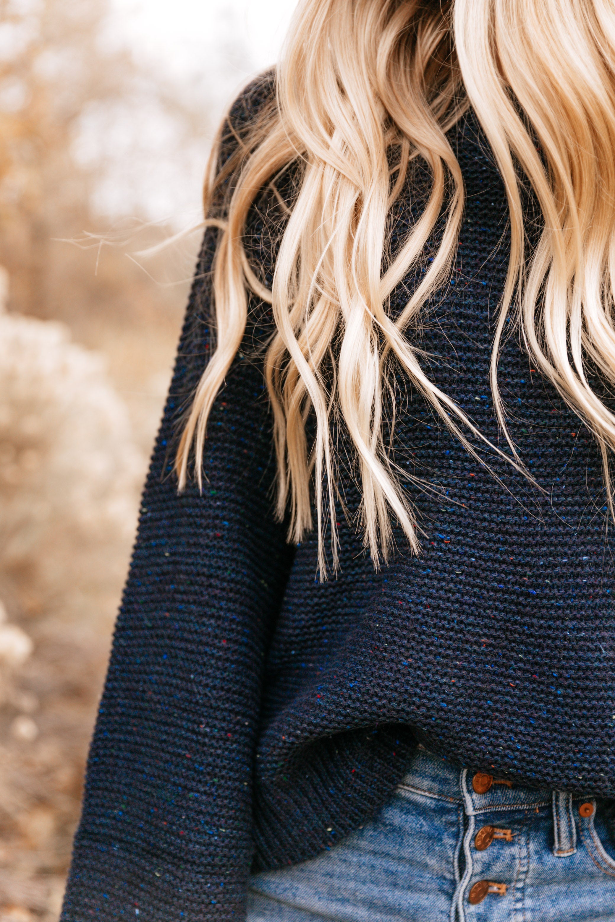 Navy Speckled Bell-Sleeve Sweater