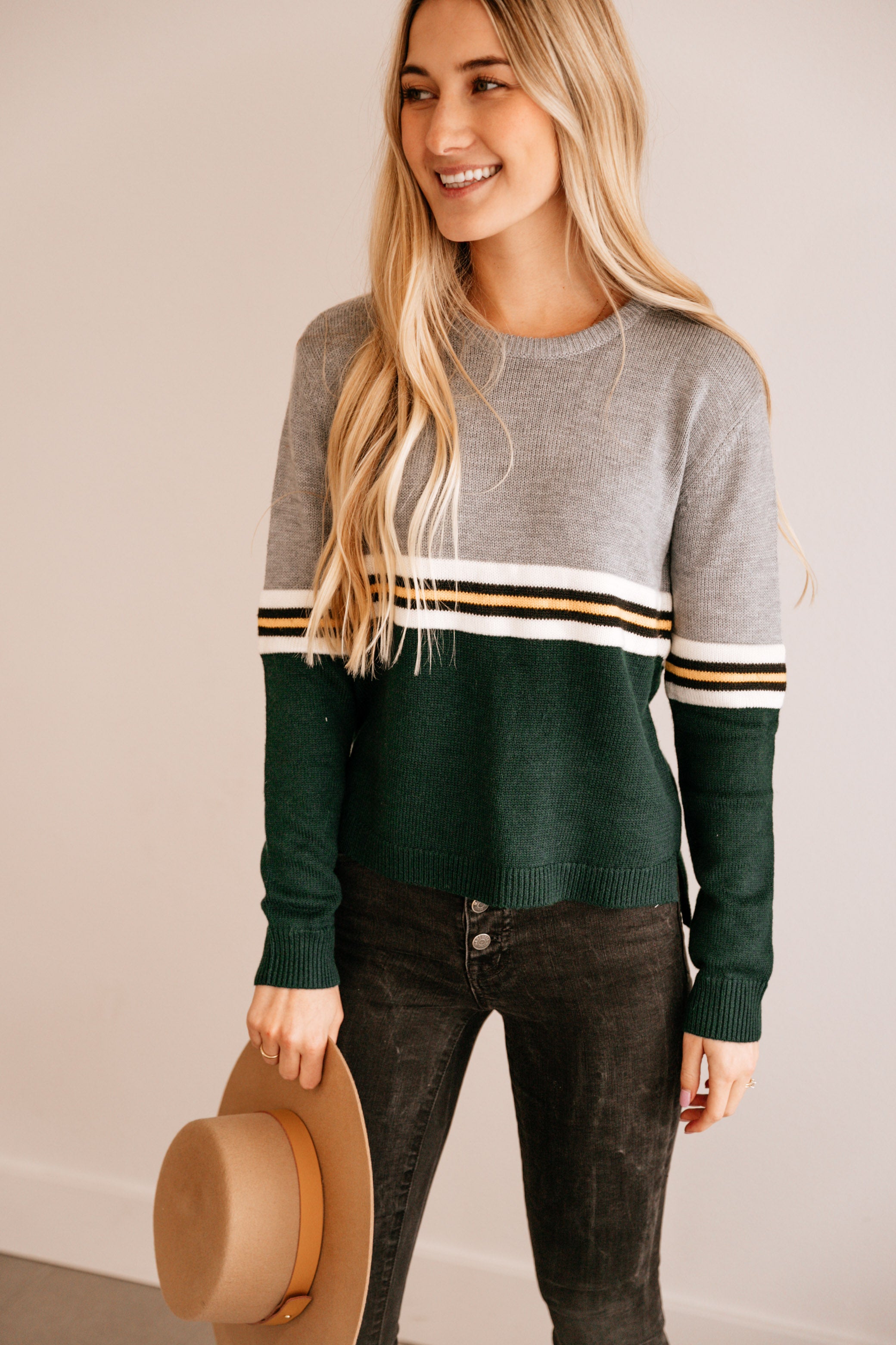 Striped Contrast Crop Sweater