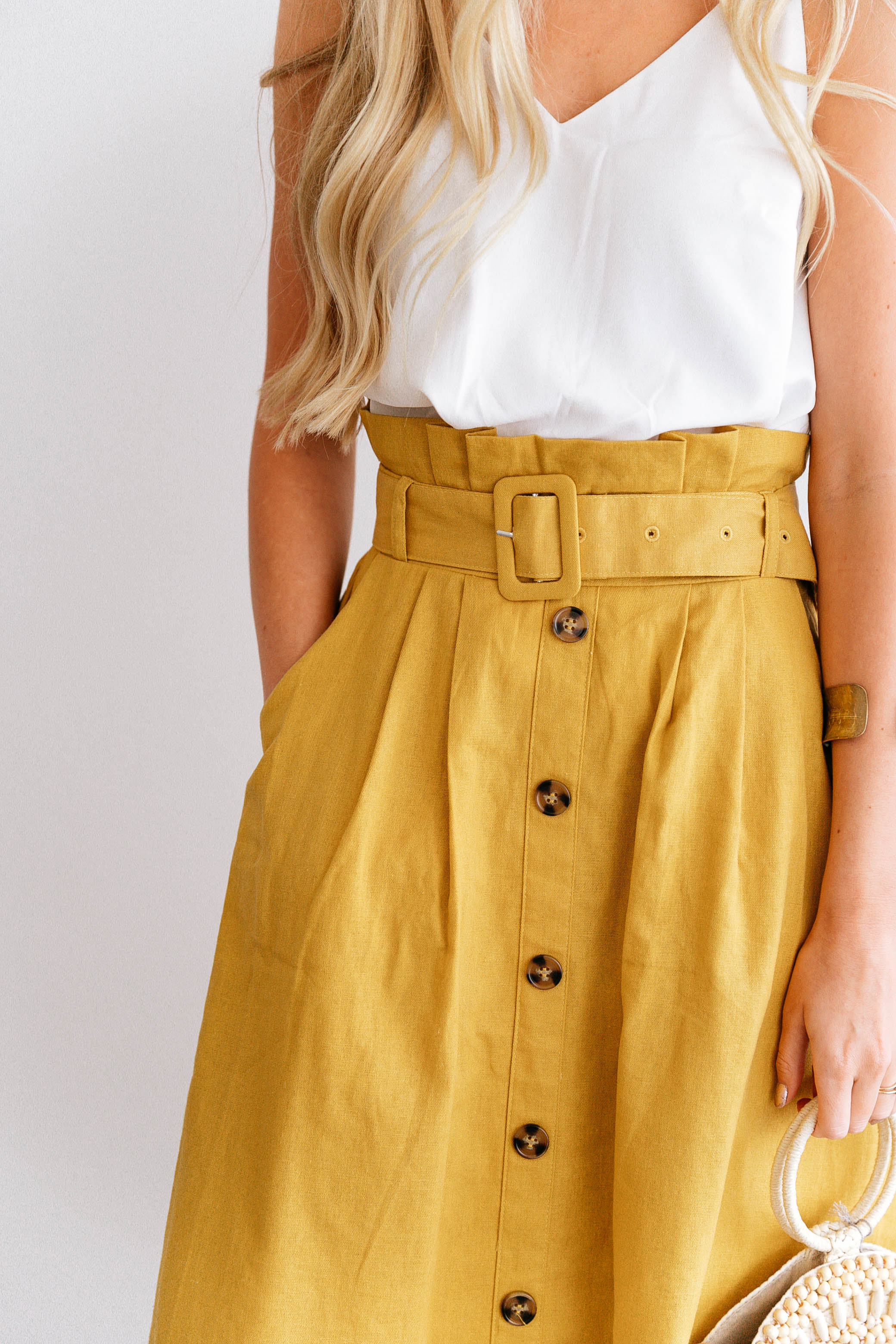 Mustard Pocket Button-Front Skirt
